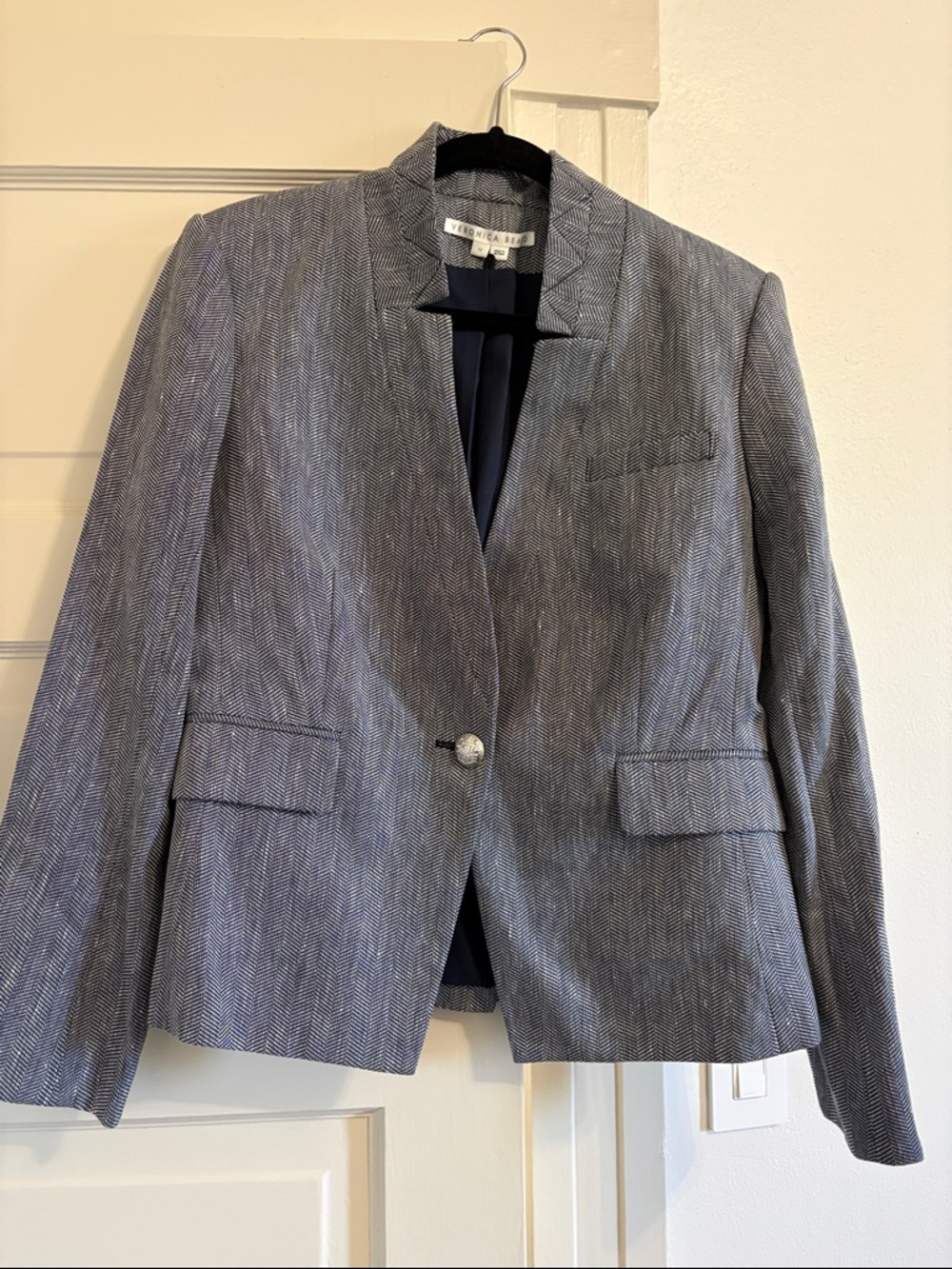 Veronica beard Women's Gray Herringbone Single-Button Blazer size 12
